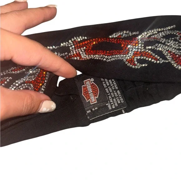 Harley-Davidson Black Headband with Red and Silver Rhinestones - Picture 2 of 4